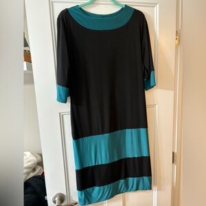 Black & teal jersey dress. NWOT.